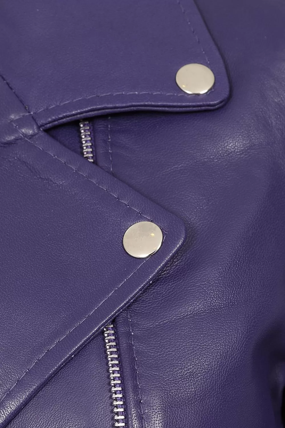 Women's Purple Biker Style Real Leather Jacket - CELIA