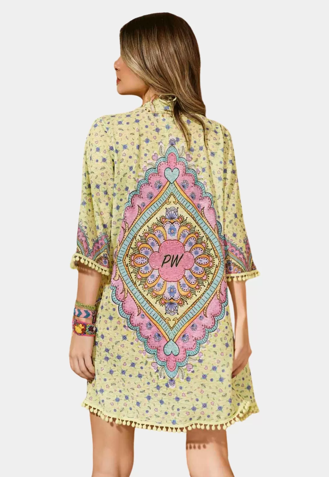 Yellow Printed Kimono Cover Up