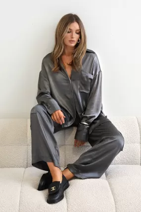 Zura Satin Shirt | Slate